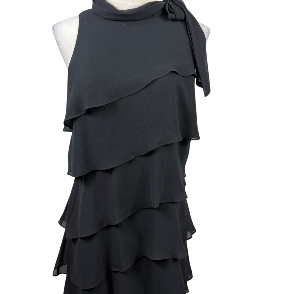 White House Black Market black asymmetrical tiered cocktail Dress size 10 - Picture 2 of 11